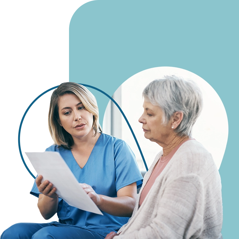 Esperta Health wound certified nurse reviewing responsive care plan with patient